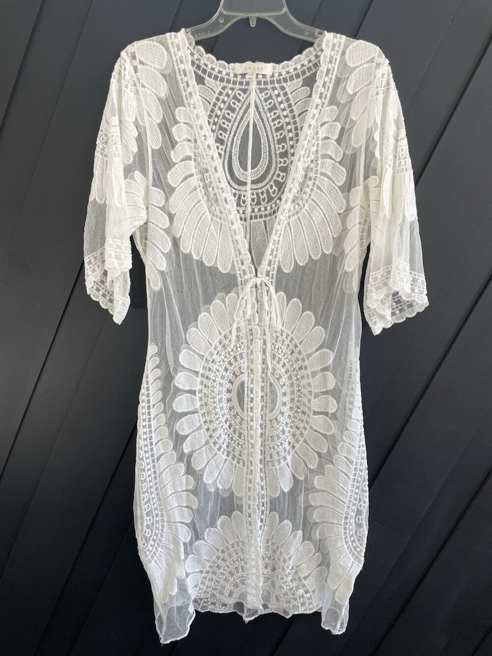 Anthropologie Adiva Floral Lace Duster Cardigan Beach Cover Up Ivory Medium